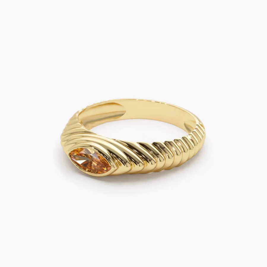 Vintage House's Ring, 925 Silber, 18K Vergoldet, Damen, Orangefarbener Edelstein - Bild 2