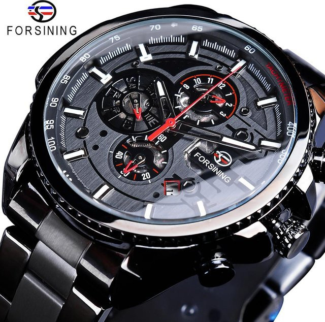 Forsining Armbanduhr Edelstahl, Automatik, Schwarz, Herren - Bild 1