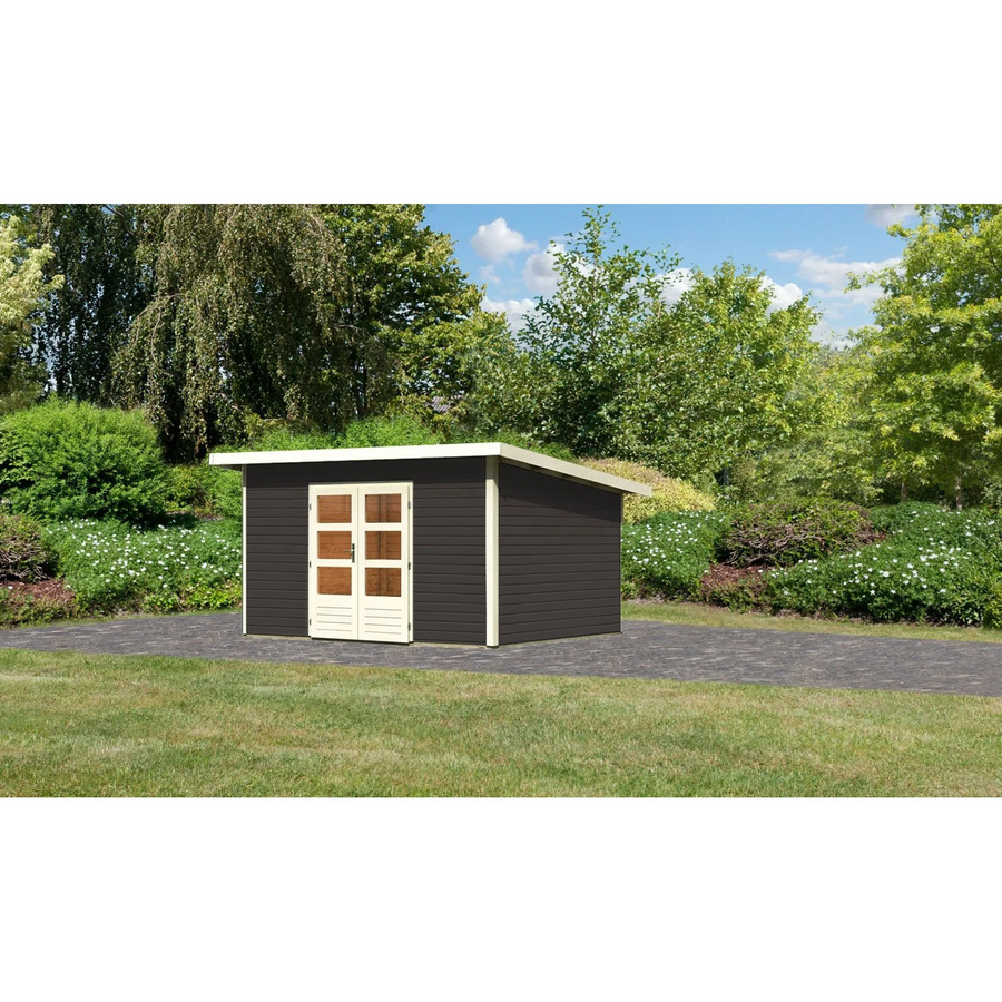 Karibu Holz-Gartenhaus Karlskoga Pultdach in Terragrau mit modernem Design, B/T: 365 x 305 cm - Bild 2