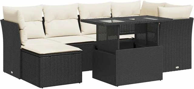 vidaXL 7-teilige Garten-Sofagarnitur aus Poly-Rattan mit Kissen in Schwarz-Creme - Bild 1