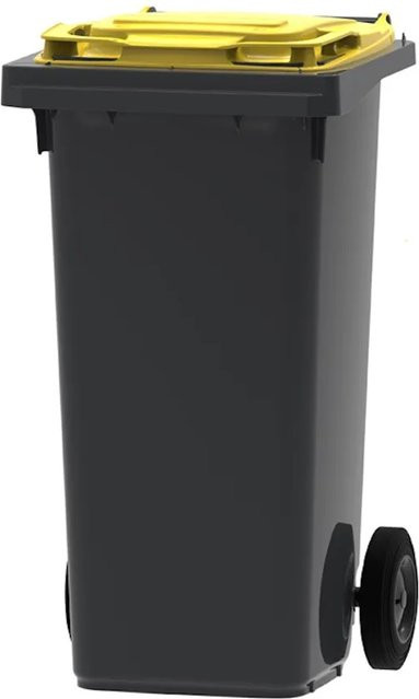 PROREGAL Mülltonne Müllgroßbehälter mit 2 Rädern, 120 Liter, Grau mit gelbem Deckel, H x B x T: 97,4 x 47,9 x 55,5 cm - Bild 1