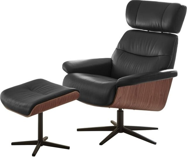 iNNoSeat by MCA + MANILA Relaxer mit Hocker manuell in Schwarz aus Leder buffalo und PVC mit Metallrahmen und 4fach verstellbarer Kopfstütze - Bild 1
