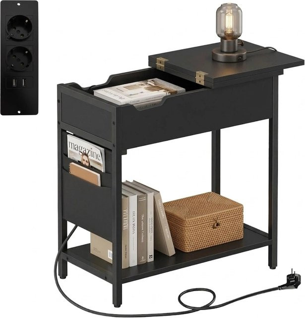 Relaxdays Beistelltisch aus MDF und Eisen in Schwarz mit Steckdose, B/T/H: 60 x 60 x 31,5 cm - Bild 1