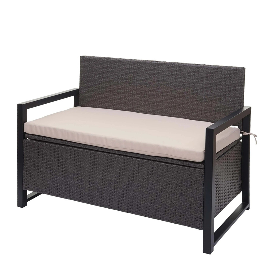 PROREGAL Poly-Rattan 2er Gartenbank als Truhenbank mit Staufach und Sitzkissen, Grau-Beige, H 87 cm x B 117 cm x T 57 cm - Bild 2