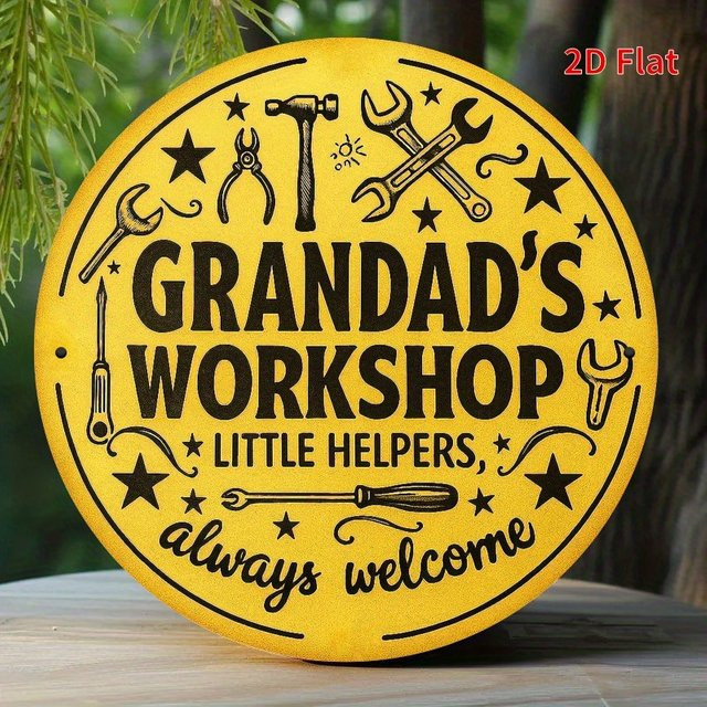 Potdemiel Metallschild Opa's Workshop Vintage Design Gelb B/H: 20 x 20 cm - Bild 1