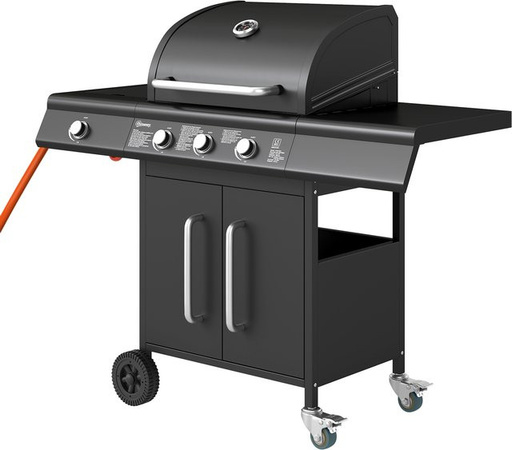 Outsunny Gasgrill aus Edelstahl mit 3+1 Brennern, Seitenbrenner, Thermometer und Kochfeld, B/T/H: 118,5 x 56 x 110 cm