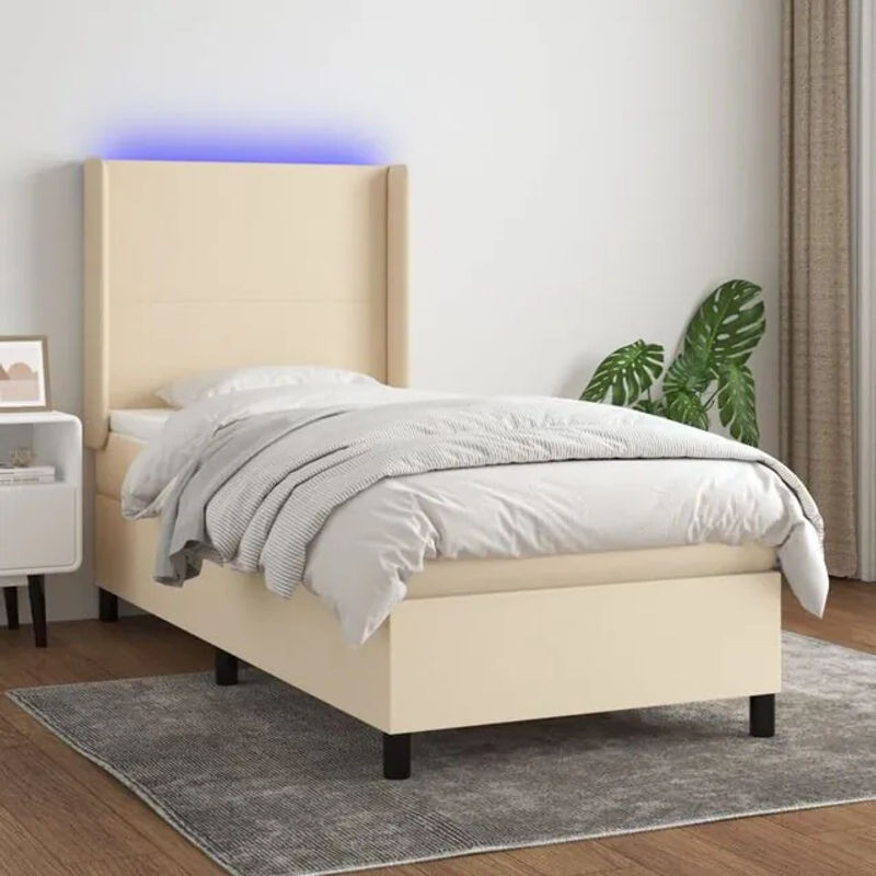 vidaxl Boxspringbett mit Matratze in Creme und Weiß aus Stoff und Kunstleder, B/T: 80 x 200 cm - Bild 1