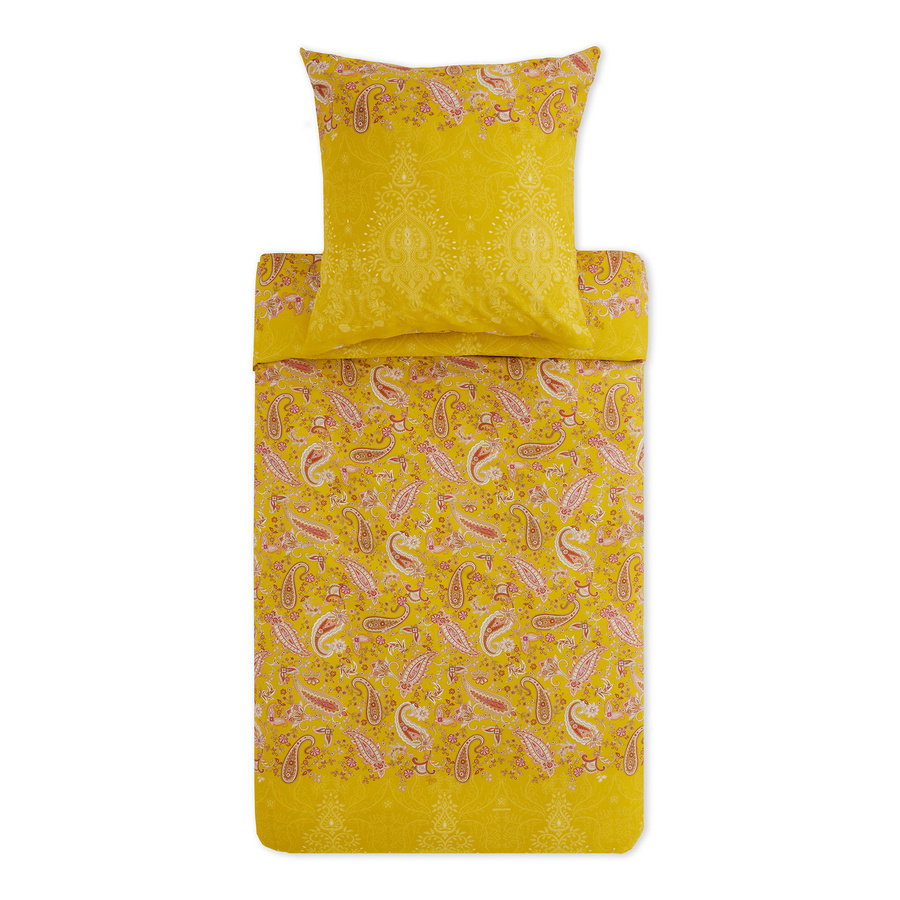 Bassetti Monnalisa Mako-Satin Bettwäsche mit floralem Design in Bernstein und Gelb, bestehend aus Bettbezug und Kissenbezug mit Reißverschluss, wendbar - Bild 1