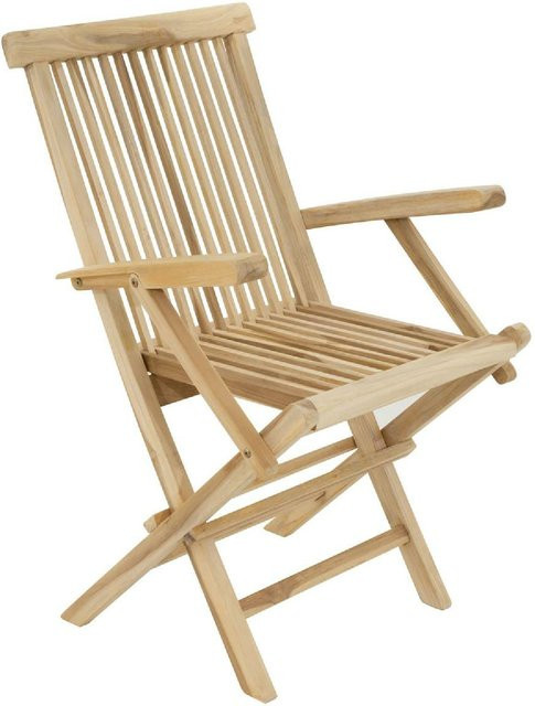 VCM Klappstuhl aus Teakholz mit Armlehnen in Natur Braun, H x B x T: 89 x 57 x 62 cm - Bild 1