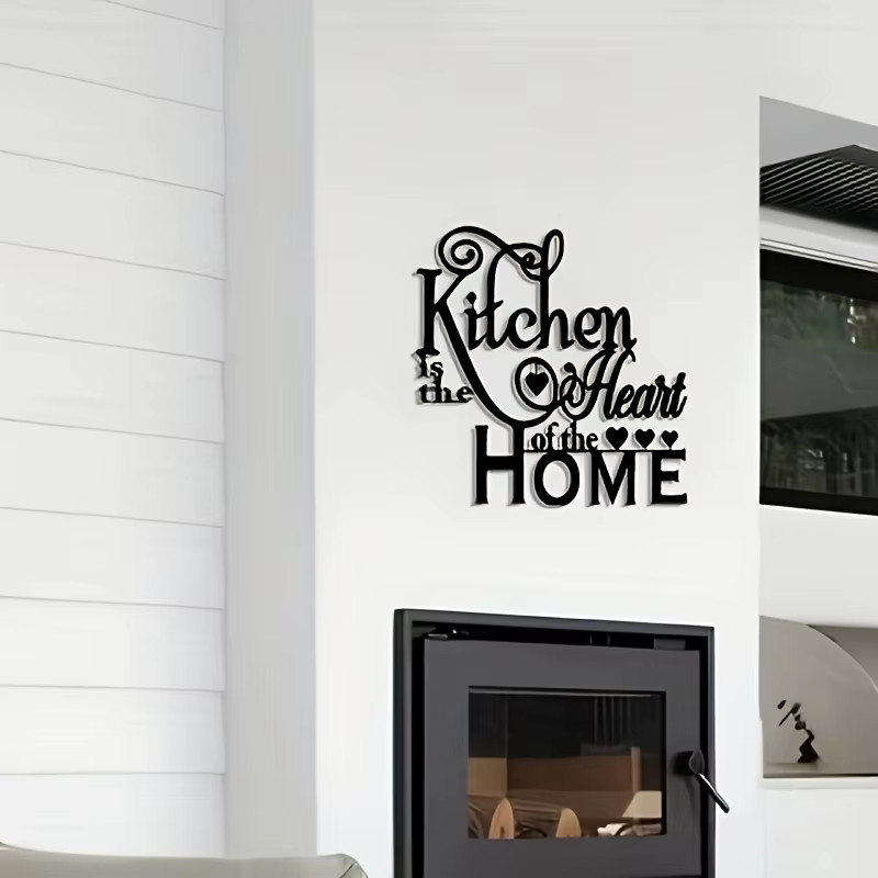 DDPNKL Retro-Wandkunst aus Metall Kitchen is the Heart of Home in Schwarz mit Herz-Design und Typografie - Bild 4