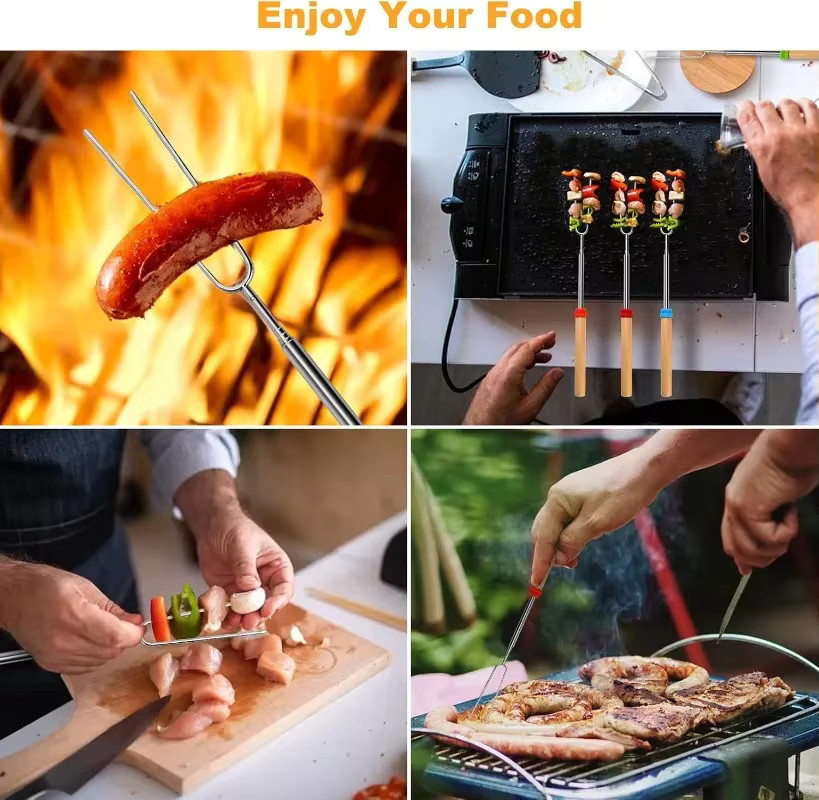 Teleskop-Grillspieße aus Edelstahl in Schwarz und Silber, 81 cm, ideal als Marshmallow-Röster und Lagerfeuergabel für Picknick und Outdoor-Kochen - Bild 3
