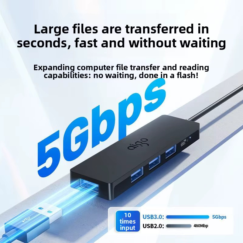 Aigo USB 3.0 Hub mit Typ-C-Anschluss und Netzteil als Multi-Port-Erweiterung für Laptop, PC und Macbook - Bild 2