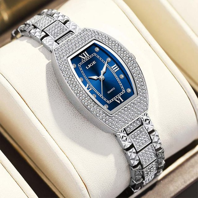 LIGE Armbanduhr, Diamantbesetzt, Edelstahl, Blau, Damen - Bild 1