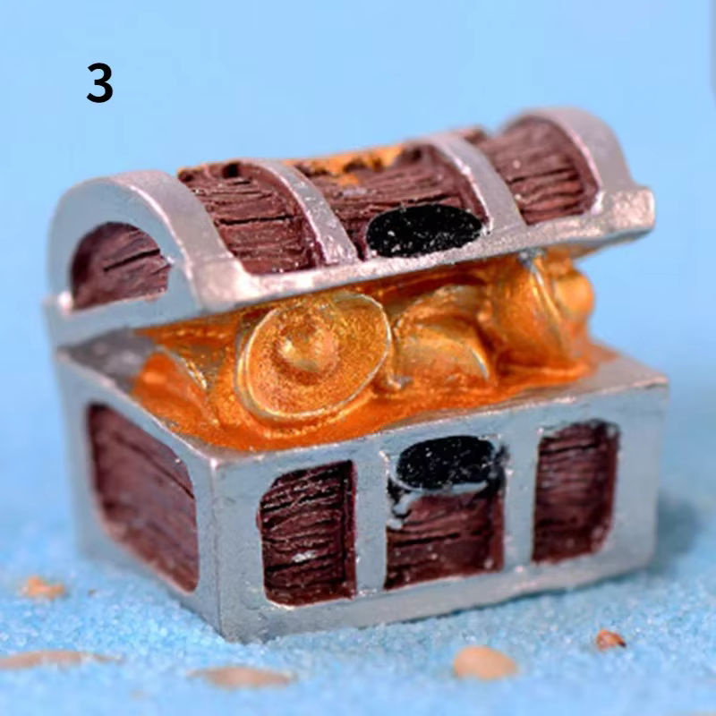 2er-Set antike Schatzkisten aus Kunstharz in Gold und Braun als kreative Aquarium-Dekoration und Piraten-Landschaftsornamente - Bild 3