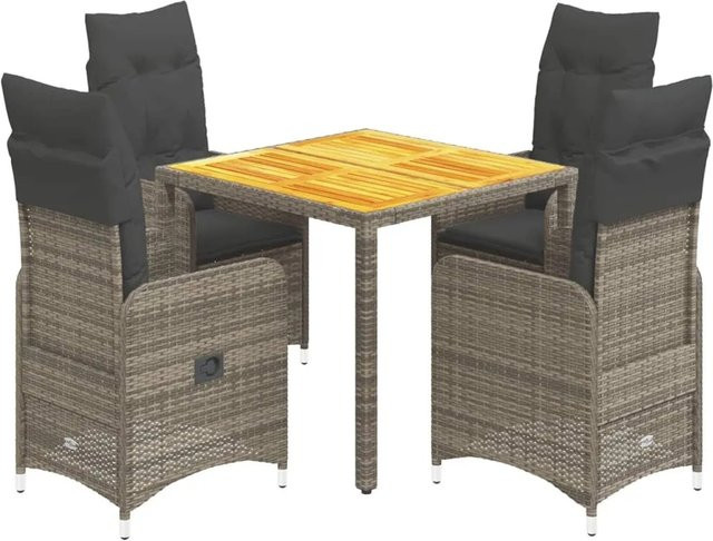 vidaXL 5-tlg Garten-Bistro-Set aus Poly Rattan und Akazienholz in Grau mit Kissen - Bild 1