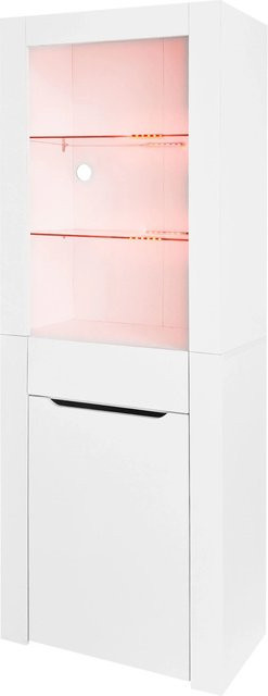 okwish Vitrine in Weiß mit LED-Beleuchtung, Glastüren und Regalen, B/T/H: 60 x 35,5 x 165 cm - Bild 1