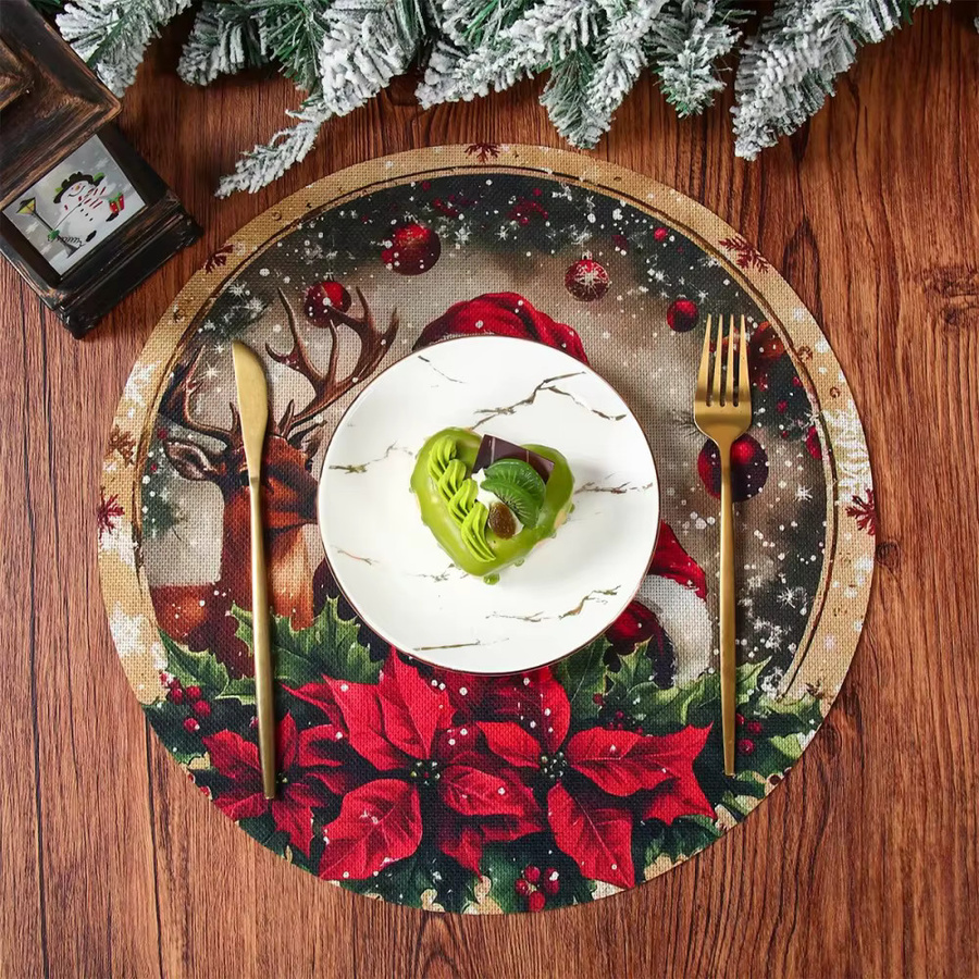 VIKAMA 4-teiliges Vintage-Weihnachts-Tischset-Set mit Weihnachtsmann-Motiv, rutschfest und waschbar, Mehrfarbig, Breite: 38 cm, Höhe: 38 cm - Bild 3