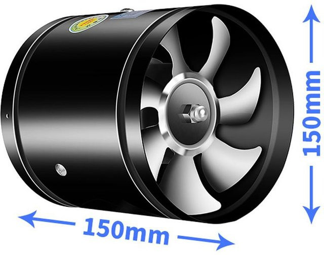 Igeteck Runder Inline-Booster-Kanalventilator aus Metall in Schwarz, Durchmesser: 15,24 cm - Bild 1