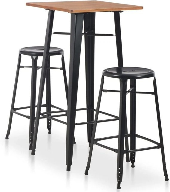 vidaXL Bar-Set aus Metall und Kiefernholz in Schwarz und Braun für Küche und Esszimmer - Bild 1
