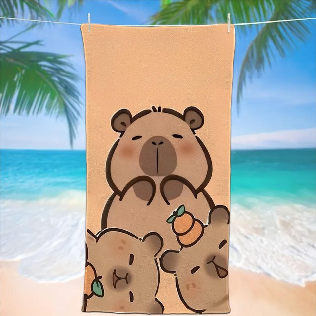 Capybara Familienhandtuch aus weicher Mikrofaser, schnelltrocknendes Strandwickeltuch für Strand und Pool, B: 40 cm, H: 60 cm - Bild 1