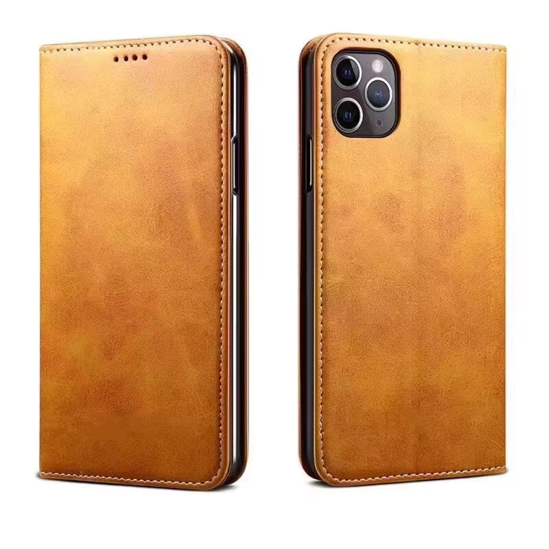 EUCAGR Luxus Leder Flip Case für iPhone 15 14 13 12 11 Pro Max Plus Mini SE3 XS Max XR mit Kartenfach in Braun - Bild 2