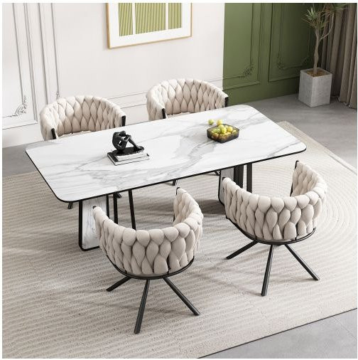 MUVOE Esszimmerstühle 4er-Set in Beige aus Samt mit 360 Grad Drehsitz und ergonomischer geschwungener Rückenlehne - Bild 1