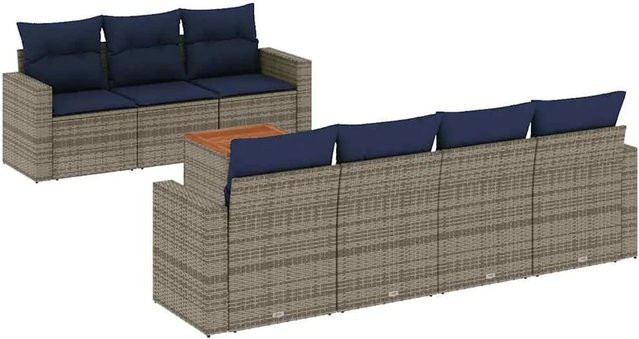 vidaXL 8-teilige Garten-Sofagarnitur aus Poly-Rattan und Akazienholz in Grau mit Kissen - Bild 1