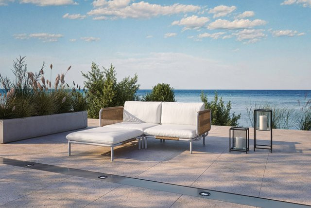 OUTFLEXX Visby Gartenlounge 3-teilig in Weiß mit Kissen, L-Form aus Aluminium und Stahl - Bild 1
