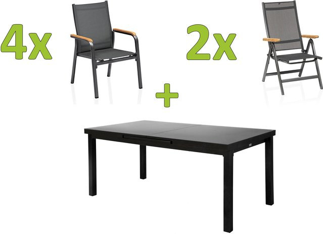 Kettler Premium Granada Garten-Essgruppe aus Aluminium und Glas in Anthrazit und Grau mit Ausziehtisch und 6 Stühlen - Bild 1