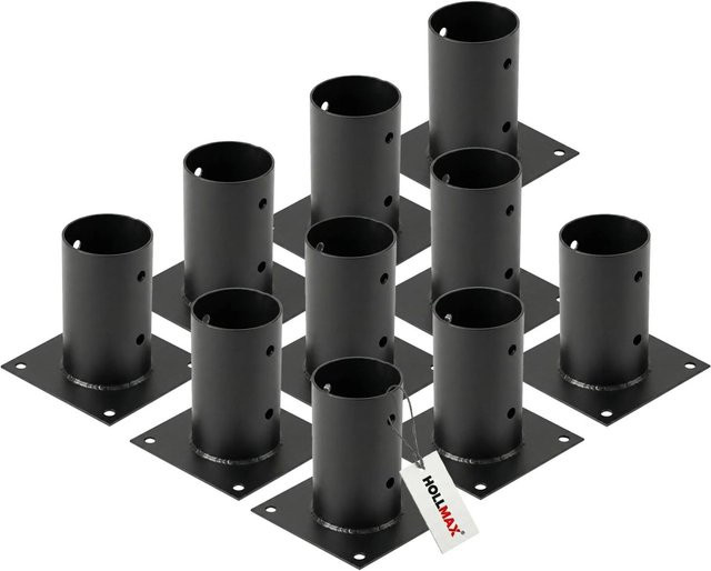 HOLLMAX Pfostenträger Aufschraubhülse für Rundholzpfosten 80 mm, 10 Stück, Schwarz matt pulverbeschichtet - Bild 1