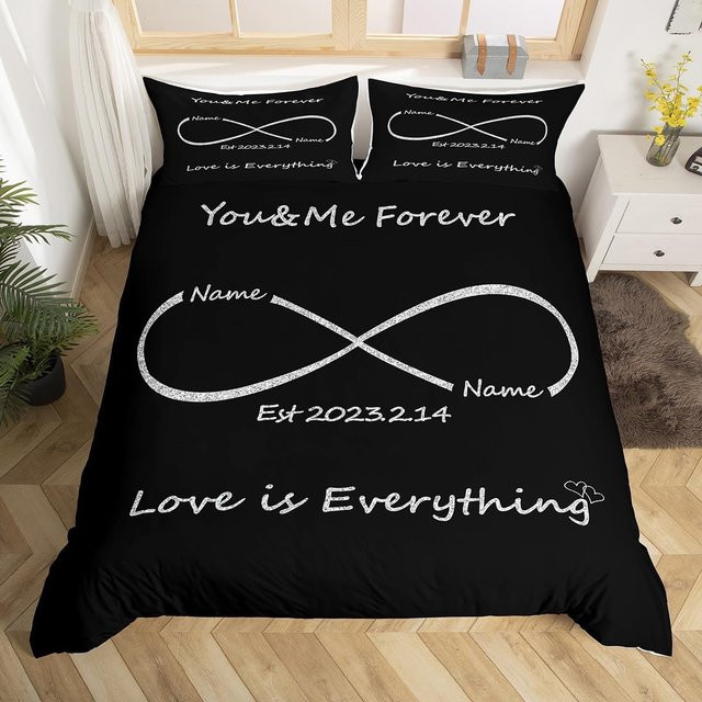Personalisierte Bettwäsche mit Namen von Lodestar, Set aus Bettbezug und Kissenbezug in Schwarz, B/H: 140 x 210 cm - Bild 1