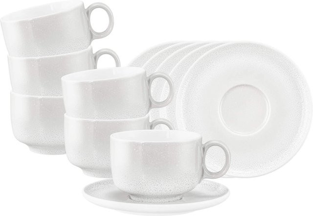 Seltmann Weiden Milchkaffeetassen mit Untertassen Sento Home, Weiß, 6er Set, 350 ml pro Tasse - Bild 1