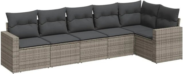 vidaXL 6-teilige Garten-Sofagarnitur in L-Form aus grauem Poly-Rattan mit Sitzkissen und Stauraum - Bild 1