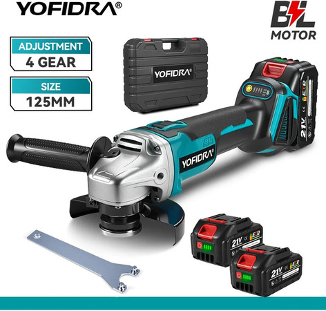 YOFIDRA Bürstenloser Winkelschleifer mit 125 mm Schneidscheibe, 4 Gänge, kabellose Schneidemaschine für Holzbearbeitung, kompatibel mit Makita 18 V Akku-Pin