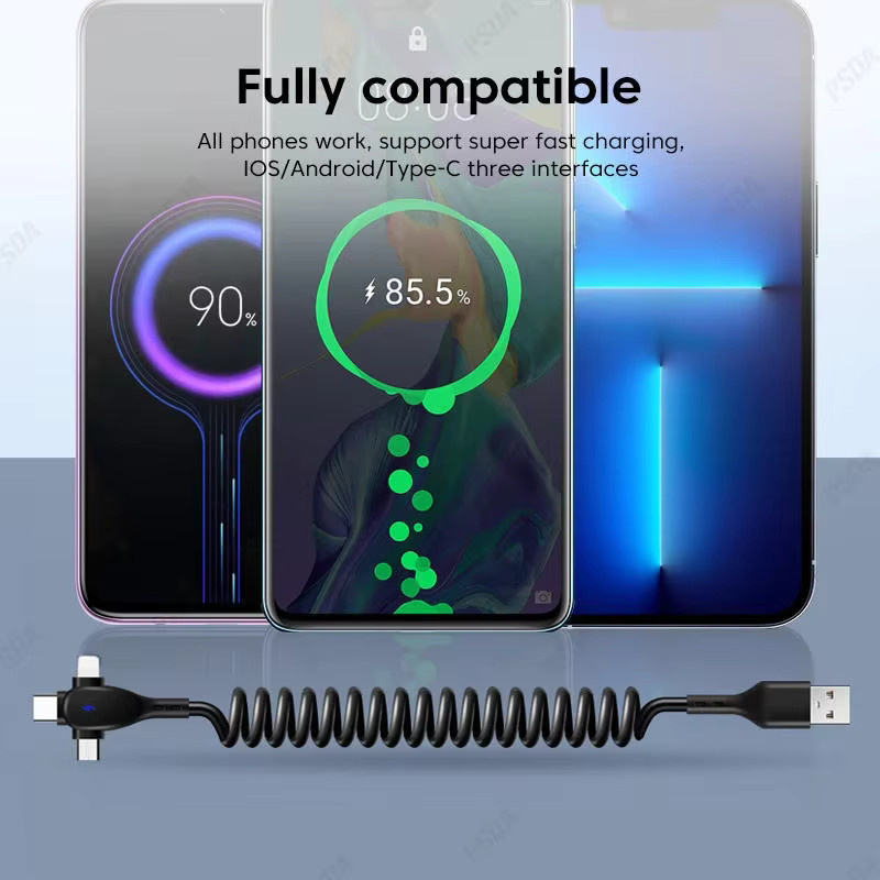 OIITH 3 in 1 Schnellladekabel für Auto mit USB Typ C und Micro USB, 66 W, 6A, Schwarz - Bild 3