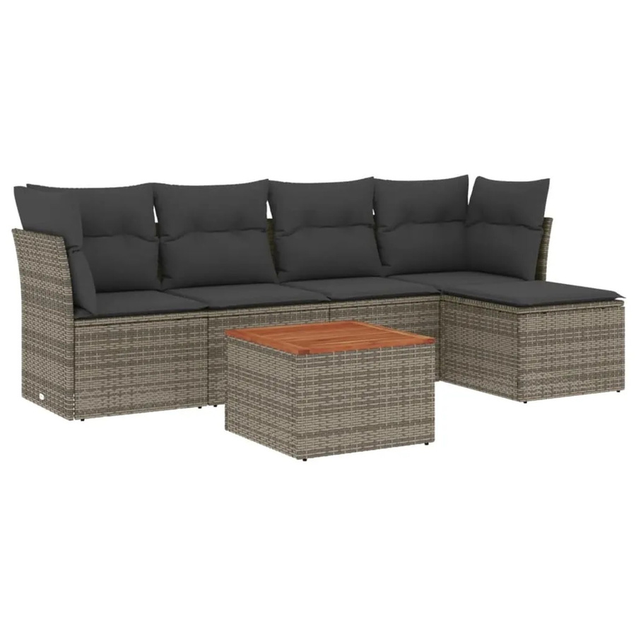 vidaXL 6-teilige Garten-Sofagarnitur in L-Form aus grauem Poly-Rattan mit Kissen und pulverbeschichtetem Stahlgestell - Bild 2