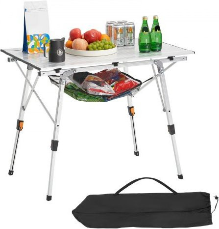 VEVOR Campingtisch aus Aluminium, faltbarer Roll-up Beistelltisch mit höhenverstellbaren Beinen, rechteckiger Outdoor-Tisch für Picknick und BBQ, Silber - Bild 1
