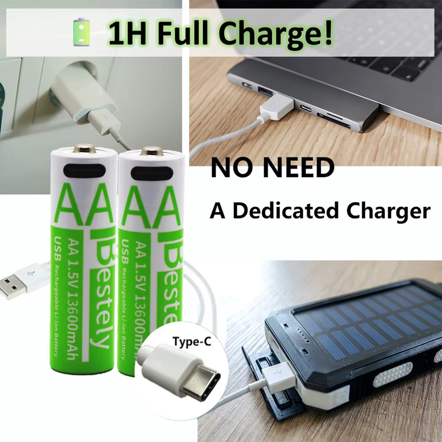 Rscrola AA Li-Ionen-Akku 13600mAh mit USB-C Schnellladung, grün, wiederaufladbare Batterien für Spielzeug - Bild 3
