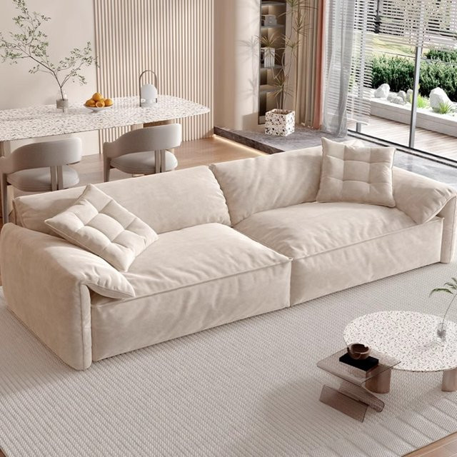Modernes MDNG Designer Sofa in Beige mit Polsterung und passenden Dekokissen - Bild 1