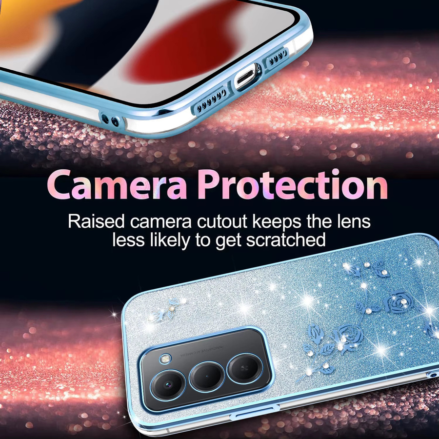 Xiaomi Handyhülle für Redmi Note 14 Pro mit Diamant-Glitzer-Blume in Transparent Pink, stoßfeste und weiche Schutzhülle - Bild 2