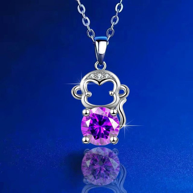 Halskette Damen, Silber, Tierkreis Affe Anhänger, Zirkonia, blue - Bild 1