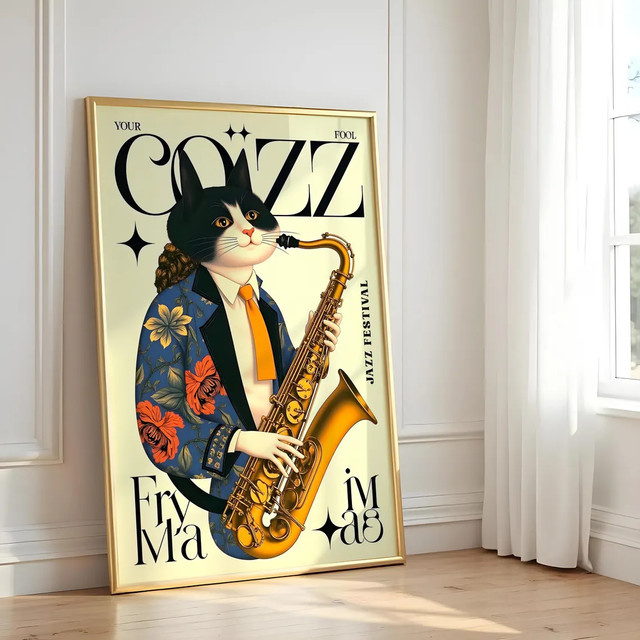 Vintage Jazz-Katzen Wandkunst aus Papier von SHENCHEN in Mehrfarbig - Bild 1