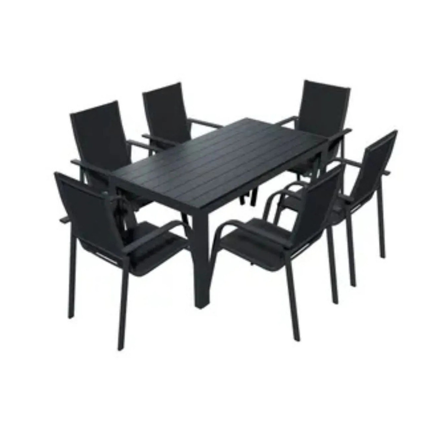 Lex Gartenmöbel Set 7-teilig aus Aluminium mit Tisch und 6 Stapelsesseln in Schwarz und Anthrazit Matt - Bild 2