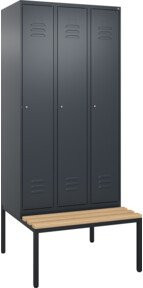 C+P Spind Classic PLUS Garderobenspind mit Sitzbank, 3 Abteile, Anthrazit/Schwarz, B/T/H: 212,0 x 90,0 x 81,5 cm - Bild 1
