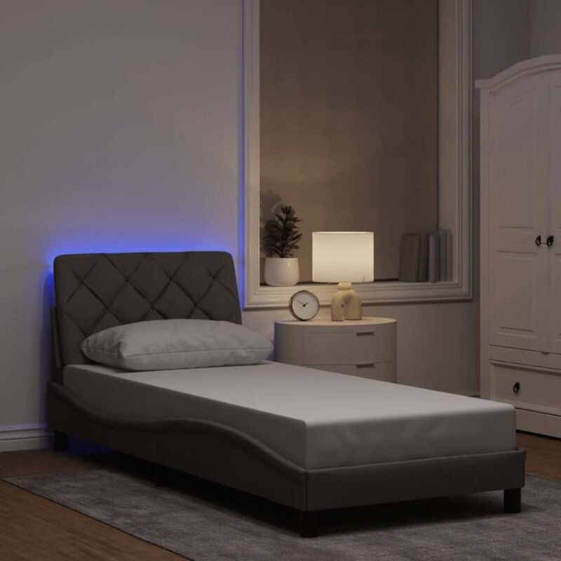 Modernes Polsterbett mit LED von vidaxl in Taupe meliert, Stoff und Holzwerkstoff, B/T: 90 x 200 cm - Bild 1