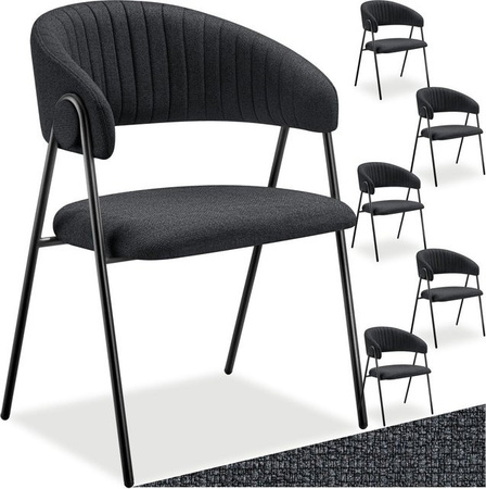 tectake Armlehnstuhl Bedano 6er Set aus Webstoff mit Steppmuster in Schwarz B/T/H: 58 x 60 x 85 cm