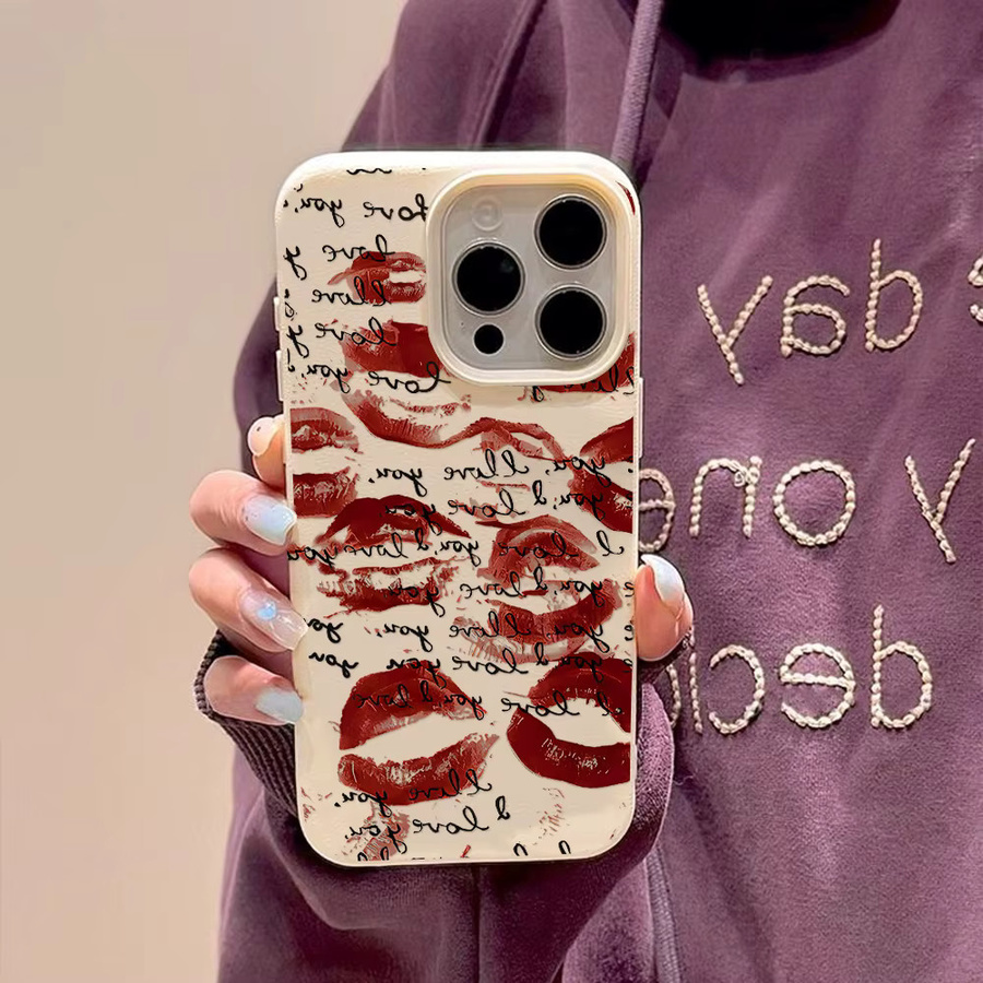 Stoßfeste Silikon-Handyhülle mit rotem Lippen-Design für Apple iPhone 11 bis 17 Pro Max, Farbe: Rot/Weiß - Bild 3