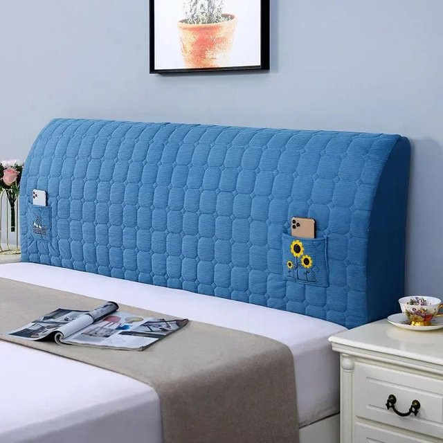 Nordic Plaid Kopfteil Abdeckung aus Samt in Blau, B: 120 cm, H: 60 cm - Bild 1