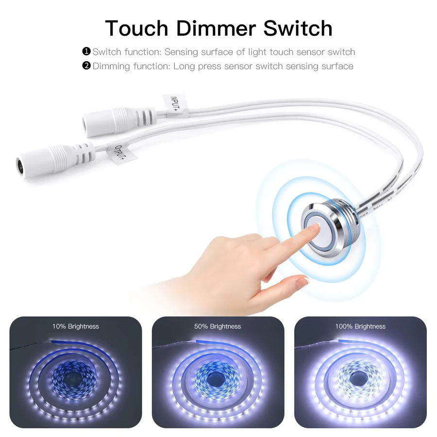 Guillermo DC 12V Metall-Einbau-Touchsensor-Schalter in Silber für stufenlos dimmbare LED-Beleuchtung, Warmweiß - Bild 2