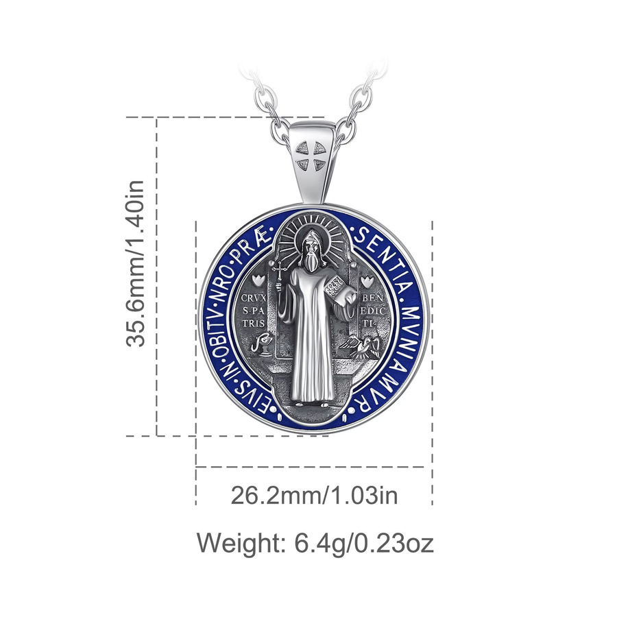 Eudora Halskette, 925 Silber, Heiliger Benedikt, Emaille-Amulett, Unisex - Bild 2